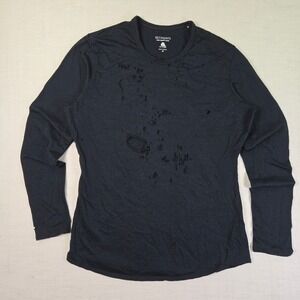 Segments THRASHED Thermal T-Shirt Merino Wool Women M Grunge Distressed Black LS